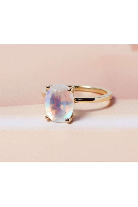Natural Moonstone Solitaire Ring , 925 Sterling Silver, Rainbow Moonstone Oval shape solitaire ring, Moonstone Ring, Gift For her