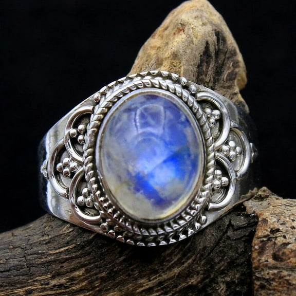 Natural Moonstone Statement Ring 925 Sterling Silver Handmade Jewelry