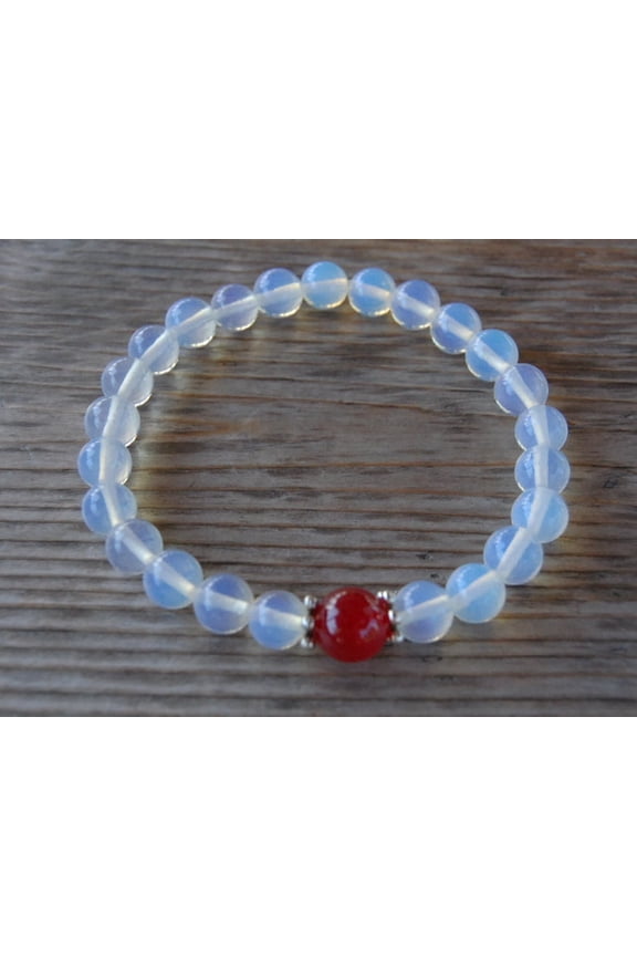 Natural Moonstone With Ruby 8mm Round Shape Smooth Cut Beads Stretchable Bracelet for Men & Women.