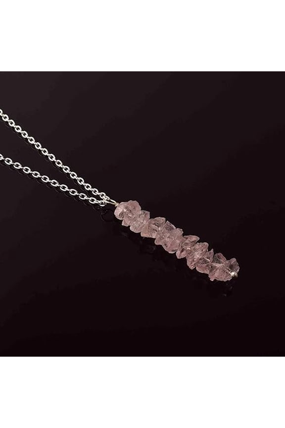 Natural Morganite Chip Stone Pendant Necklace Handmade Raw Pink Crystal Drop Pendant on Chain Unique Uncut Gemstone Jewelry Gift Chain 18 inch