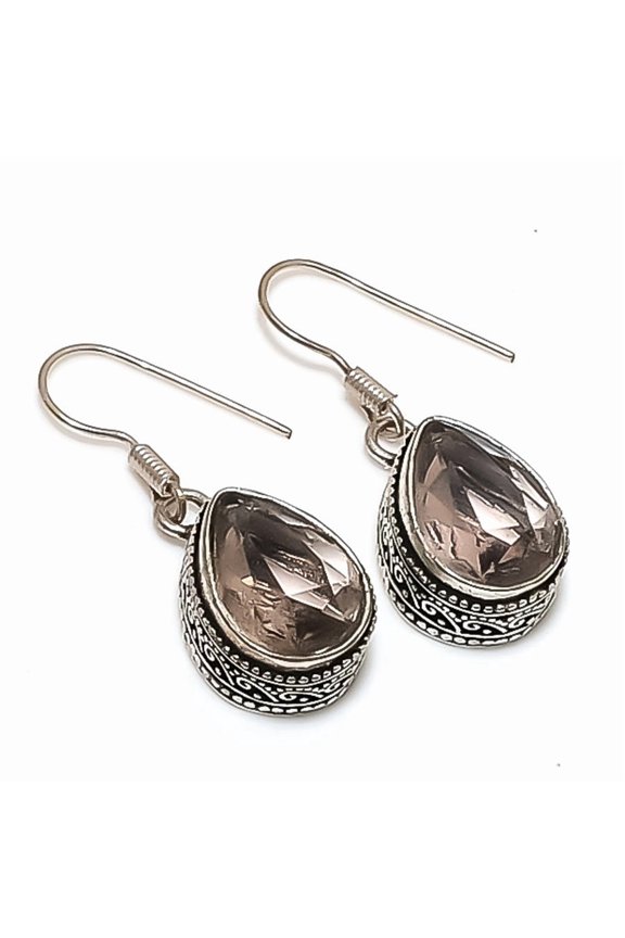 Natural Morganite Gemstone 925 Sterling Silver Jewelry Earring 1.38"