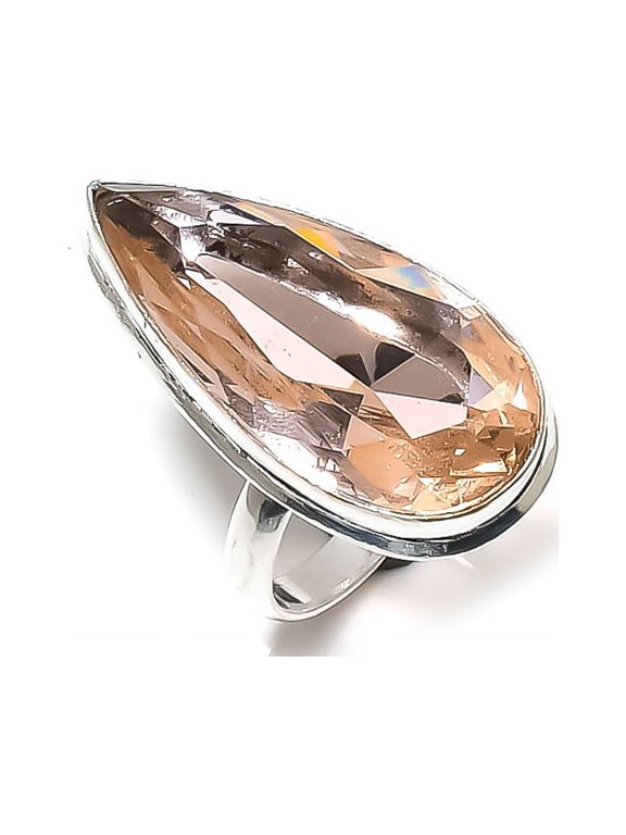 Natural Morganite Gemstone Handmade 925 Sterling Silver Gift Ring Size 7.5