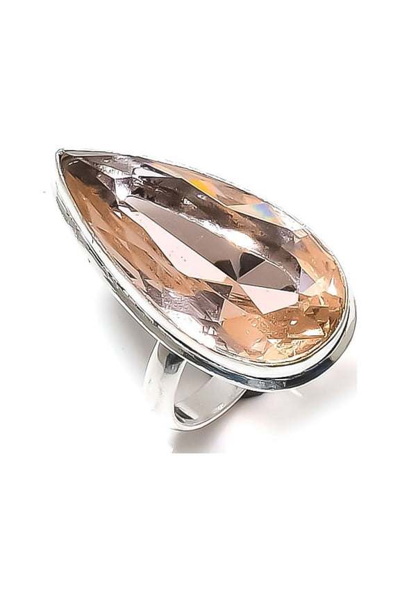 Natural Morganite Gemstone Handmade 925 Sterling Silver Gift Ring Size 7.5
