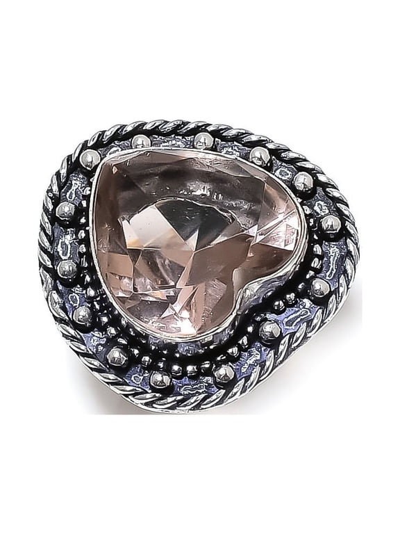 Natural Morganite Gemstone Handmade 925 Sterling Silver Gift Ring Size 8.5