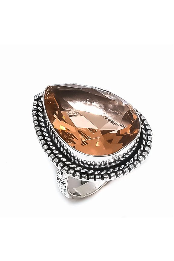 Natural Morganite Gemstone Handmade 925 Sterling Silver Jewelry Ring Size 8