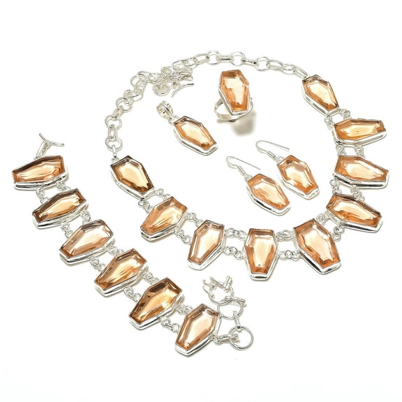 Natural Morganite Gemstone Handmade 925 Sterling Silver Jewelry Set