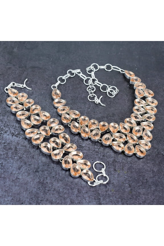 Natural Morganite Gemstone Handmade 925 Sterling Silver Jewelry Set