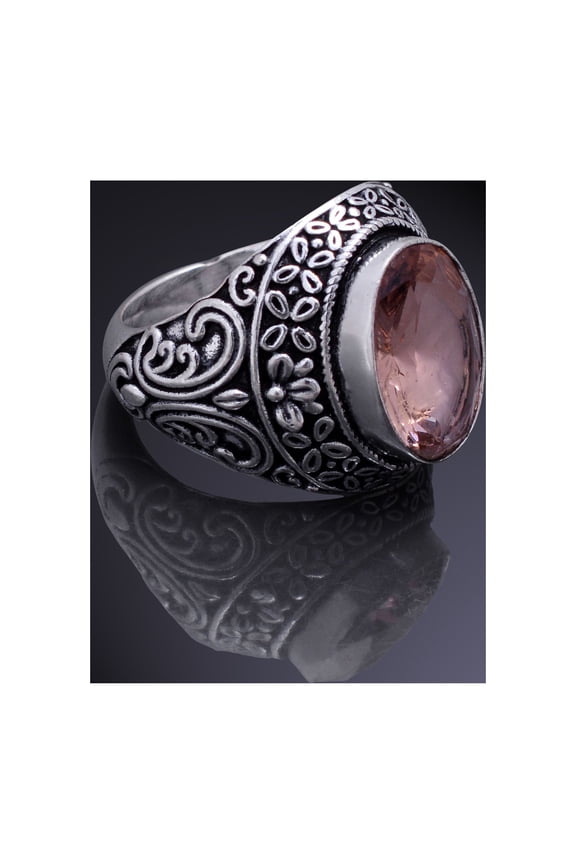 Natural Morganite Gemstone Handmade 925 Sterling Silver Ring Size 10.25