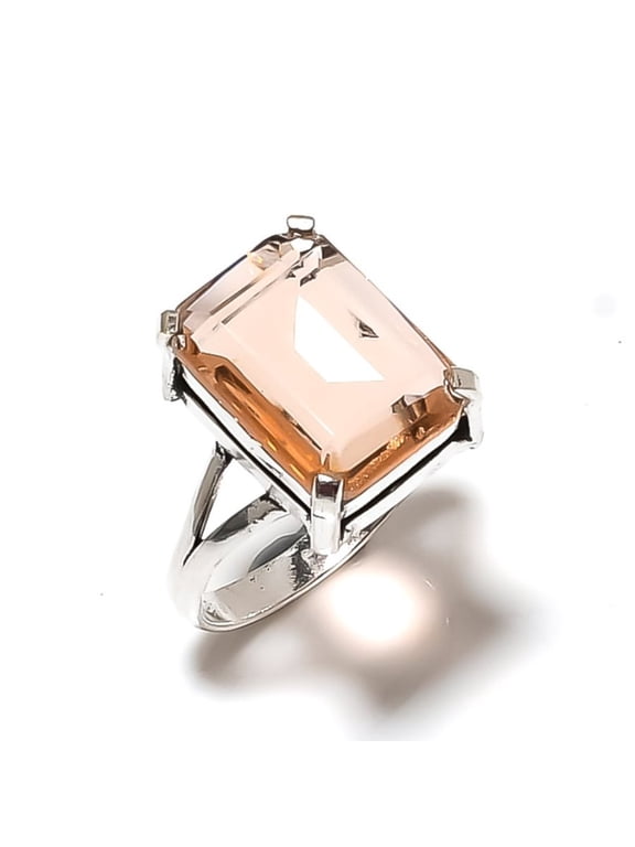 Natural Morganite Gemstone Handmade 925 Sterling Silver Ring Size 10