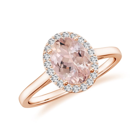 Natural Morganite Halo Engagement Ring with Moissanite in Rose Gold Plated/ 925 Sterling Silver| Oval Shaped Birthstone, Birthday, Anniversary, Wedding Jewelry, Ring Size 7