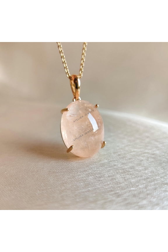 Natural Morganite Pendant, 14K Solid Yellow Gold Morganite Pendant, November Birthstone, Prong Pendant, Christmas Present, Morganite Jewelry