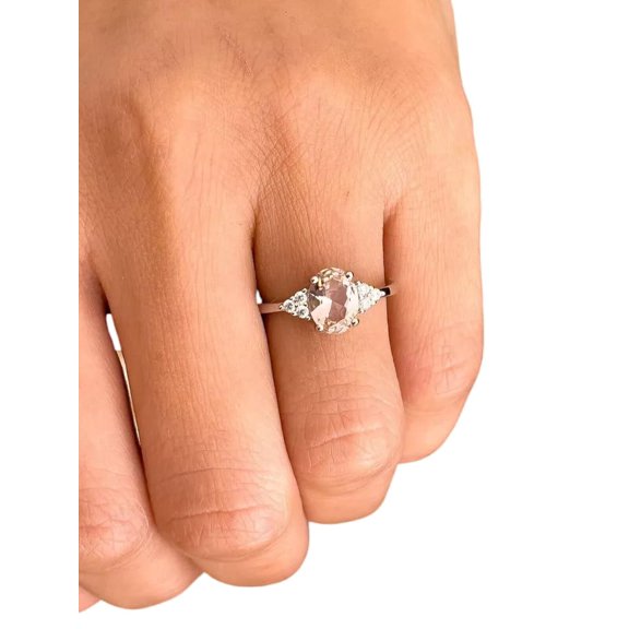 Natural Morganite Ring, Morganite Gemstone Ring, June Birthstone, Zircon Ring, Women Ring, Gold Micron, 925 Sterling Silver, Cluster Ring, Dainty Minimalist Stacking jewelry, Anniversary Gift Ring