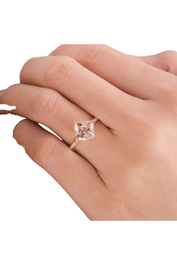 Natural Morganite Ring, Morganite Gemstone Ring, June Birthstone, Zircon Ring, Womens Ring, Gold Micron, 925 Sterling Silver, Statement Ring, Dainty Minimalist Stacking jewelry, Birthday Gift Ring