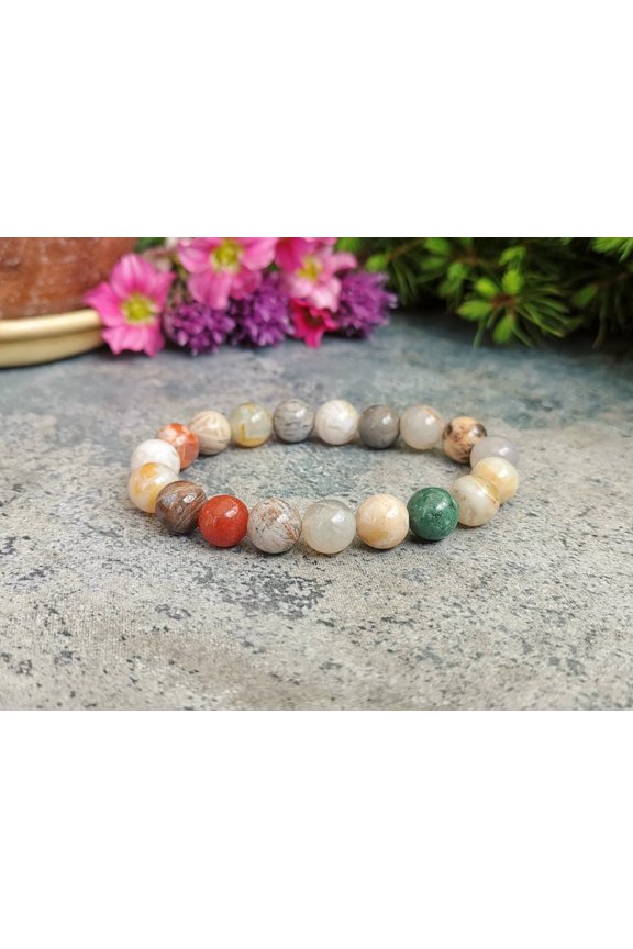 Natural Moroccan Agate 8mm Round Shape Smooth Cut Beads Stretchable Bracelet for Men & Women.