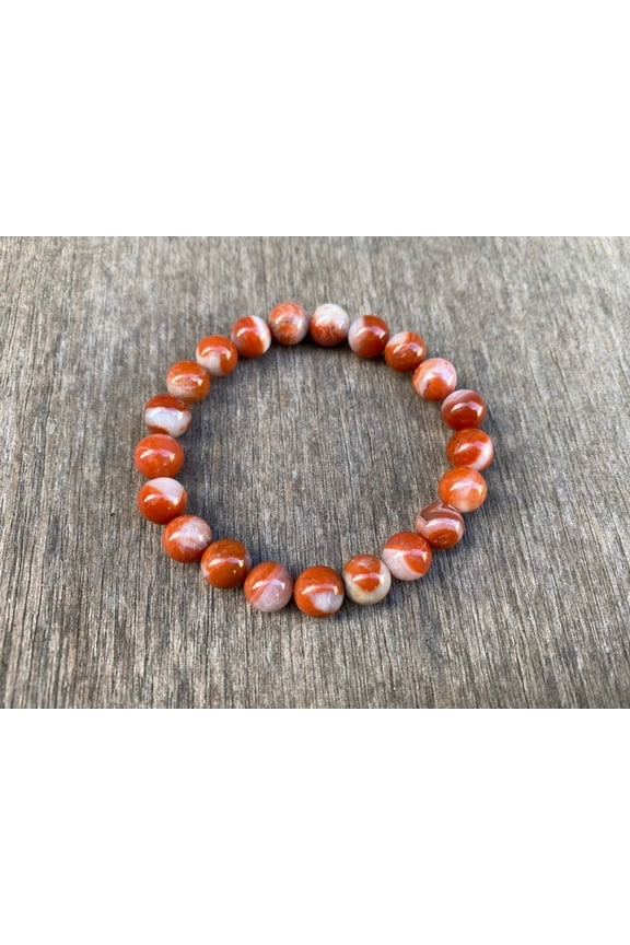 Natural Moroccan Seam Agate 8mm Round Shape Smooth Cut Beads Stretchable Bracelet for Men & Women.