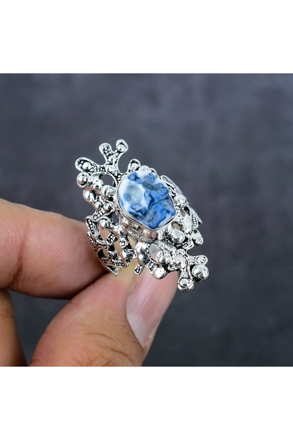 Natural Mosaic Jasper Gemstone 925 Sterling Silver Jewelry Ring Size 9.5