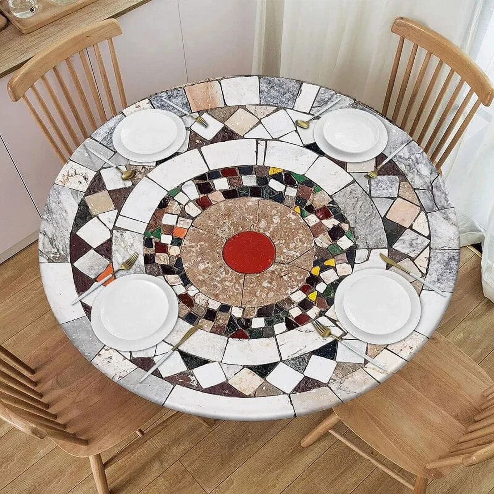 Natural Mosaic Round Tablecloth Elastic Fitted Waterproof Table Covers ...