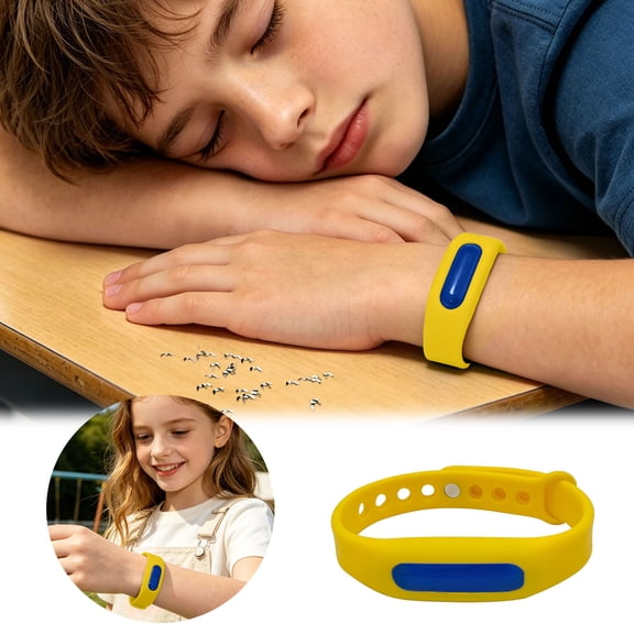 Natural Mosquito Repellent Wristband - Adjustable Silicone Insect Bug Band with Refillable Capsule - Outdoor Protection (Yellow)