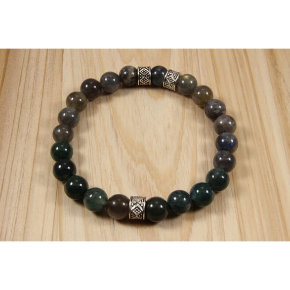 Natural Moss Agate 8mm Round Shape Smooth Cut Beads Stretchable Bracelet for Men & Women.