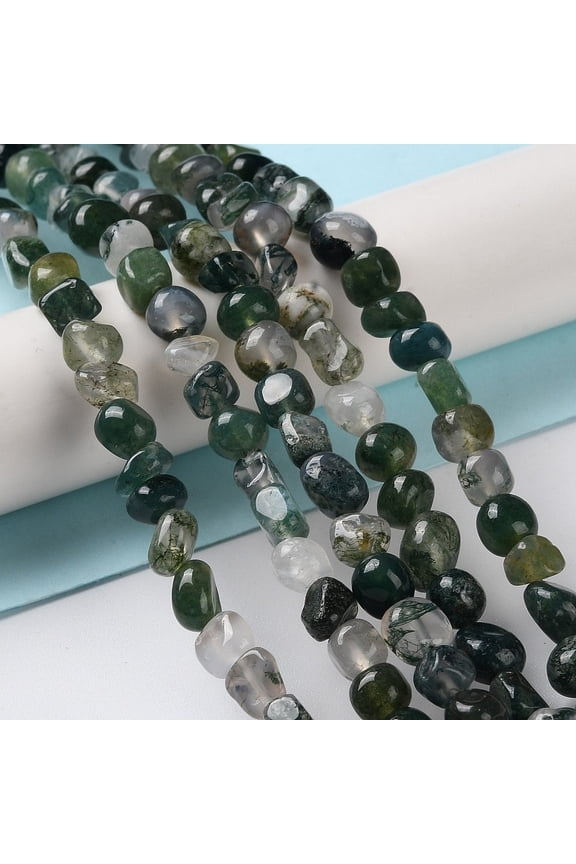 Natural Moss Agate Beads Strands Tumbled Stone 4~7x4~6.5x4~6.5mm Hole: 0.7mm 15.47''(39.3cm)