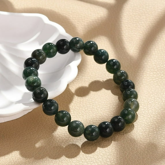 Natural Moss Agate Beads Stretch Bracelets Round 2 inch~2-1/8 inch(5.2~5.5cm) Beads: 8~9mm