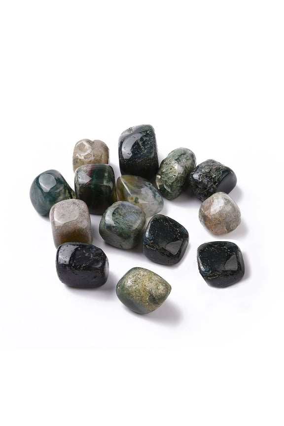 Natural Moss Agate Beads Tumbled Stone Healing Stones for 7 Chakras Balancing Crystal Therapy Vase Filler Gems No Hole/Undrilled Nuggets 17~30x17~24x11~20mm about 37pcs/500g
