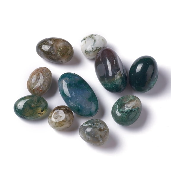 Natural Moss Agate Beads Tumbled Stone Vase Filler Gems No Hole/Undrilled Nuggets 15.5~32.5x14~18x9~16.5mm about 148pcs/1000g.