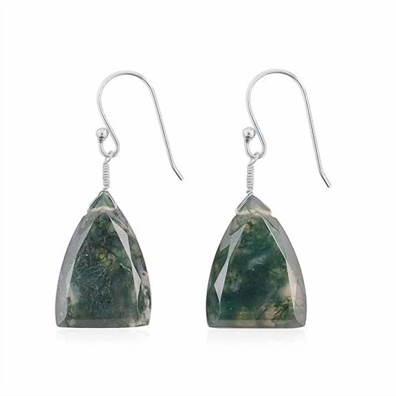 Natural Moss Agate Crystals Earring, Triangle Cabochon Gemstone, Energy Healing Crystals, Birthday, Gift for Her, Gemstone Jewelry AAA+ Quality