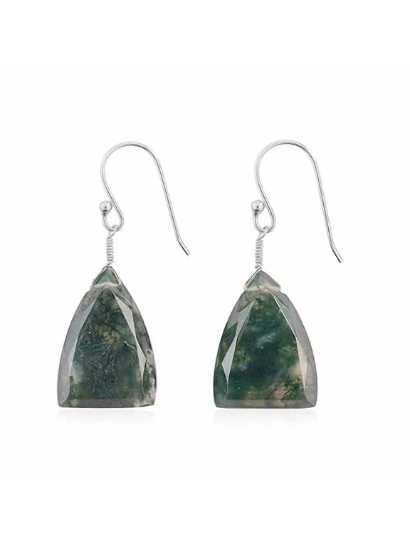 Natural Moss Agate Crystals Earring, Triangle Cabochon Gemstone, Energy Healing Crystals, Birthday, Gift for Her, Gemstone Jewelry AAA+ Quality