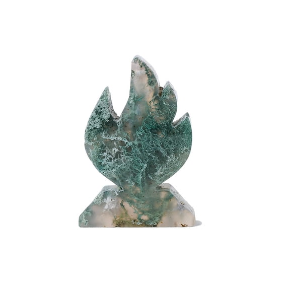 Natural Moss Agate Flame Carving, 2.4-2.8 Inches, Approx. 6-6.8 CM Raw Stone Polished Crystal Carving, Decorative Home Decor, Energy Healing