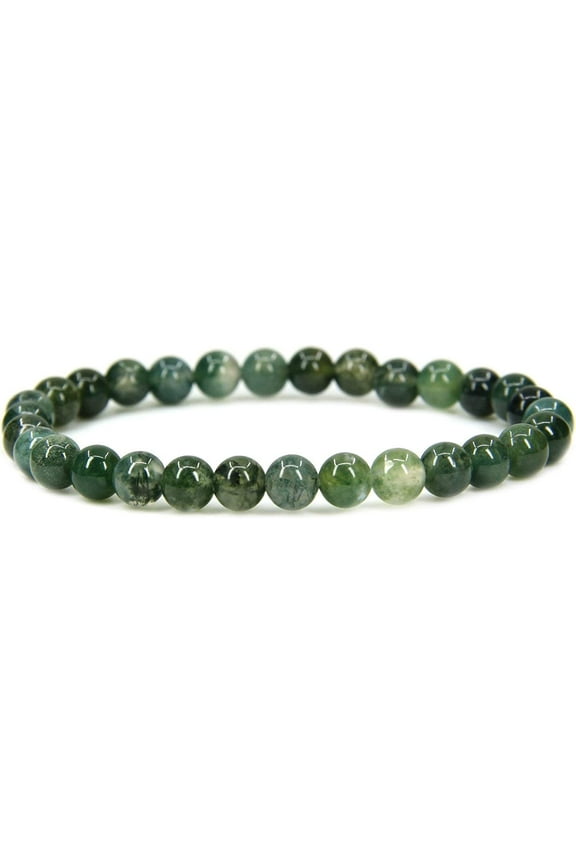 Natural Moss Agate Gemstone 6mm Round Beads Stretch Bracelet 7" Unisex