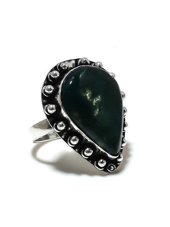 Natural Moss Agate Gemstone Handmade 925 Sterling Silver Ring Size 7.5