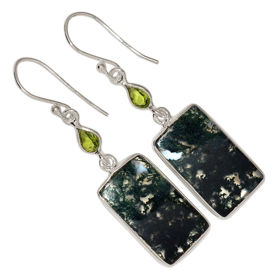 Natural Moss Agate - India & Peridot 925 Silver Earrings Jewelry ALLE-18381