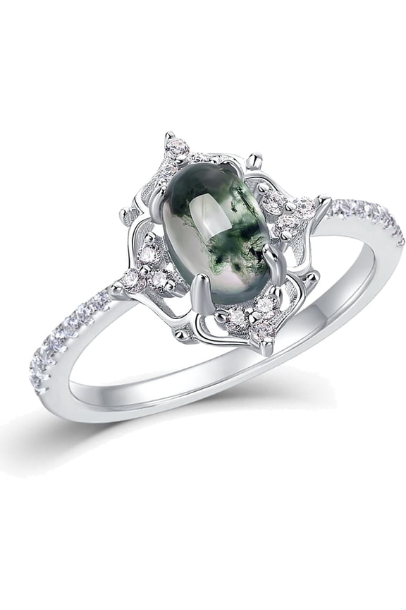 Natural Moss Agate Ring 925 Sterling Silver Green Moss Ring Agate Jewelry Women Size 6