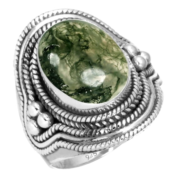 Natural Moss Agate Ring 925 Sterling Silver Handmade Jewelry