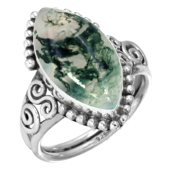 Natural Moss Agate Ring 925 Sterling Silver Handmade Jewelry