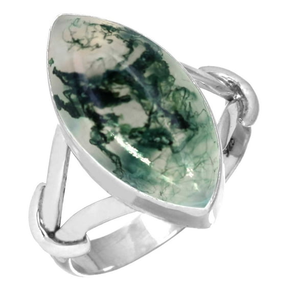 Natural Moss Agate Ring 925 Sterling Silver Handmade Jewelry