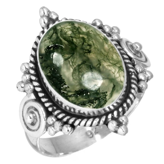 Natural Moss Agate Ring 925 Sterling Silver Handmade Jewelry