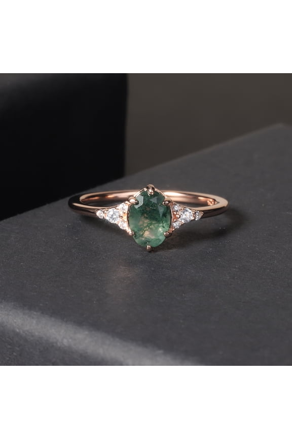 Natural Moss Agate Ring 925 Sterling Silver Opal Birthstone Ring 925 Sterling Silver Leaf Promise Ring for Her Birthday Anniversary Jewelry for Women