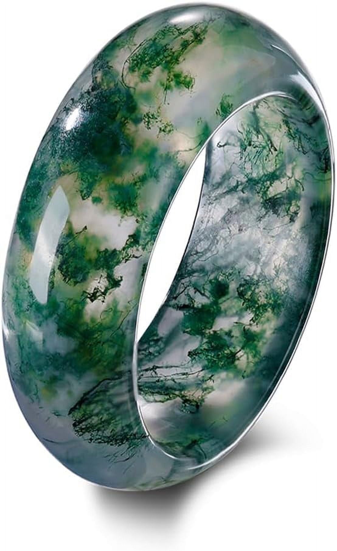 Natural Moss Agate Ring for Women Men Natural Green Gemstone