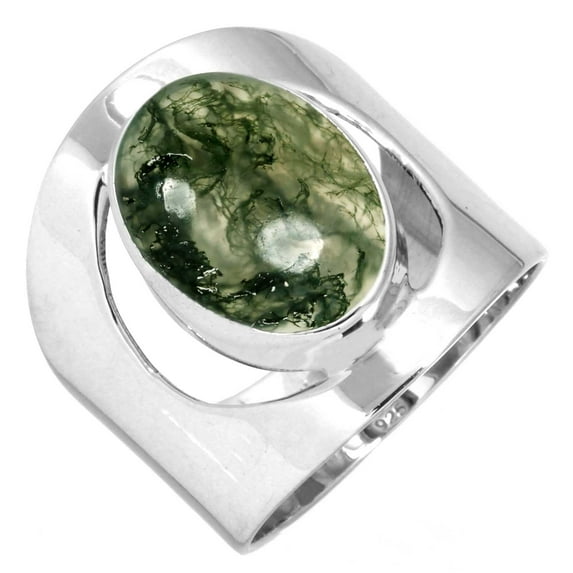 Natural Moss Agate Women Jewelry 925 Sterling Silver Ring