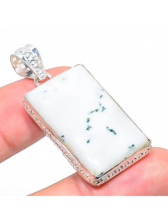 Natural Moss Opal Gemstone Handmade 925 Sterling Silver Pendant 1.77"