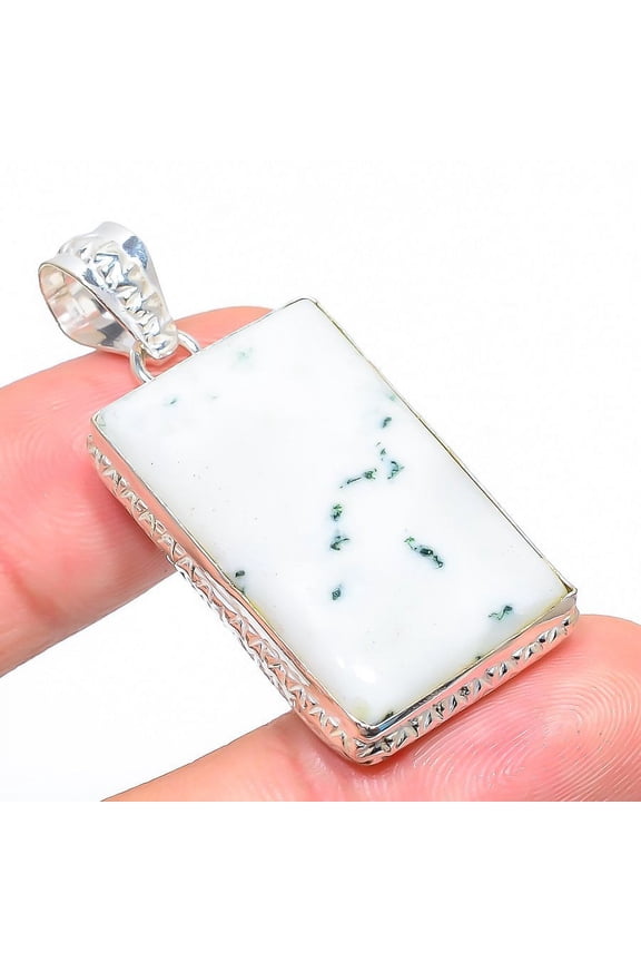 Natural Moss Opal Gemstone Handmade 925 Sterling Silver Pendant 1.77"