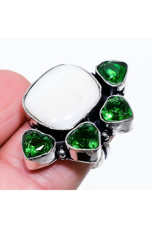 Natural Mother Of Pearl,Diopside Gemstone 925 Sterling Silver Ring Size 6.5