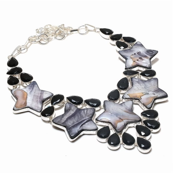 Natural Mother Of Pearl, Spinel 925 Sterling Silver Jewelry Necklace 18"