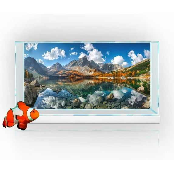 Natural Mountain Aquarium Background, Art Natural Landscape Theme Fish Tank Background, Crawling Terrarium Background with 8 EVA Double-Sided Tape, 36X20IN