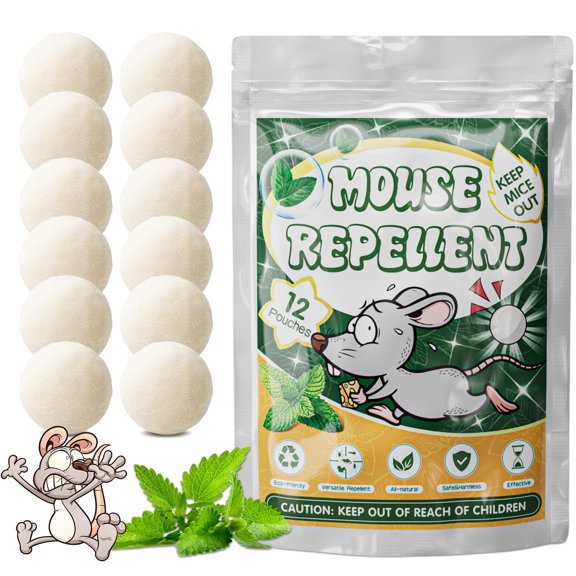 Natural Mouse Repellent Balls with Plant Essential Oils for Indoor and Outdoor Use Long Lasting Rodent Deterrent Spheres for Home Garage Basement Attic RV Storage Spaces 12 Pack Pouches Included