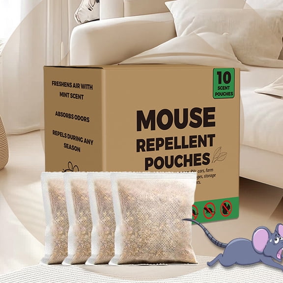 Natural Mouse Repellent Pouches - 10 Pack, Peppermint Scented Rodent Deterrent for RVs, Boats, Garages, Basements & Homes, Non-Toxic Pest Control