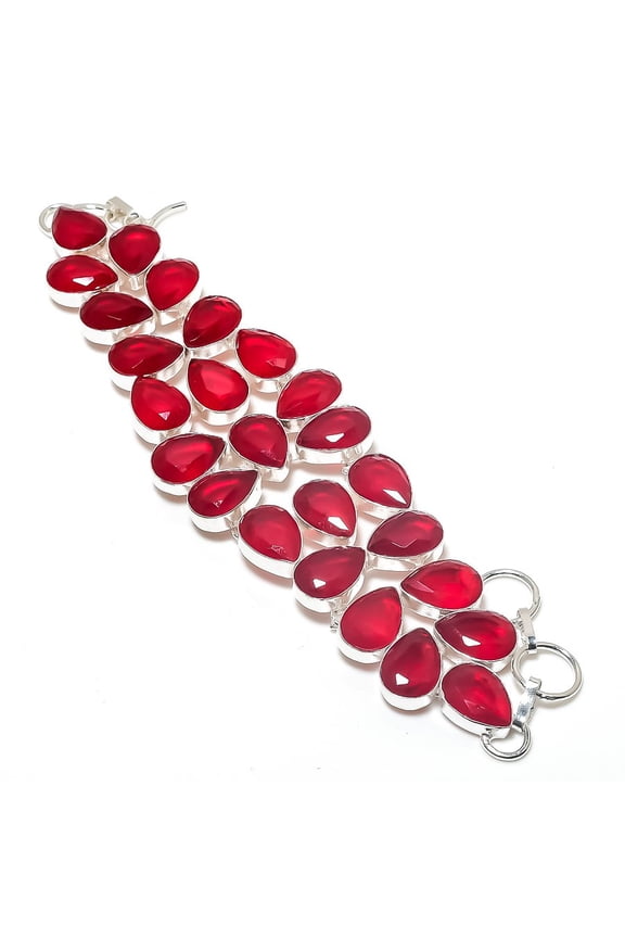 Natural Mozambique Garnet Gemstone 925 Sterling Silver Bracelet 7-8"