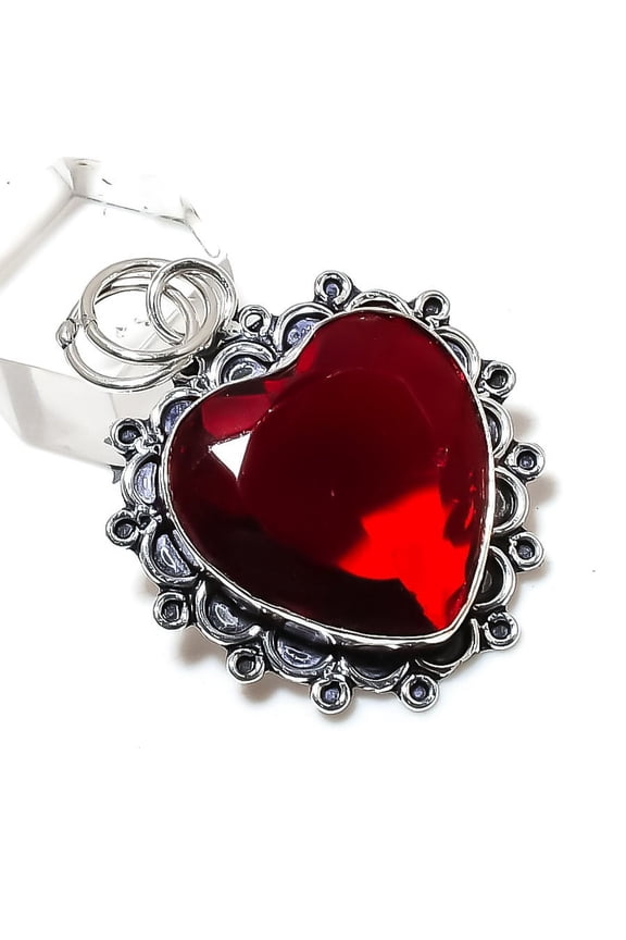 Natural Mozambique Garnet Gemstone 925 Sterling Silver Gift Pendant 1.89"